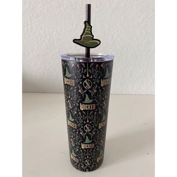 Universal Studios WICKED Elphaba Witch Hat Metal Tumbler With Straw NEW - Picture 4 of 16
